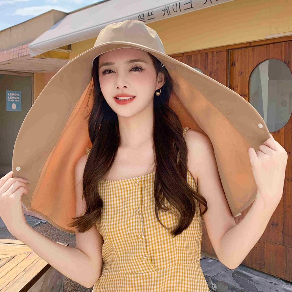 Large Brim Full Face Sun Protection Hat With Neck Shawl UV Protection Adjustable Summer Hat For Women Outdoor Beach Travel