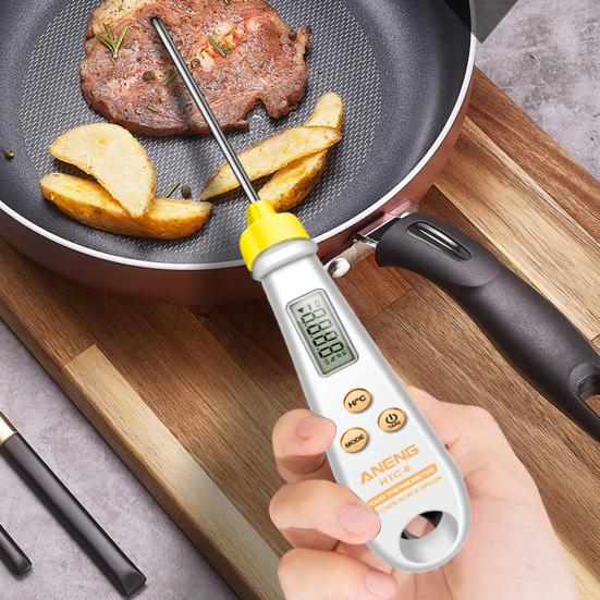 1 Set 2-In-1 Multi-functional Spoon Scale LCD Display Precise Stainless Steel Probe Solid Liquid Ingredients Measuring Scale Thermometer Kitchen