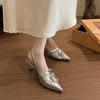Fashion Pointed Toe High Heels Spring and Summer 2025 New French Outside Wear Belt Buckle Wrapped Toe Sandals Back Empty Half Drag