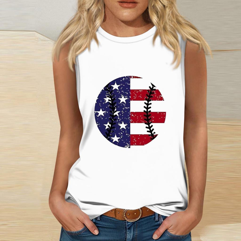 Damenmode Unabhängigkeitstag Print Rundhals Ärmellos T-Shirt Top