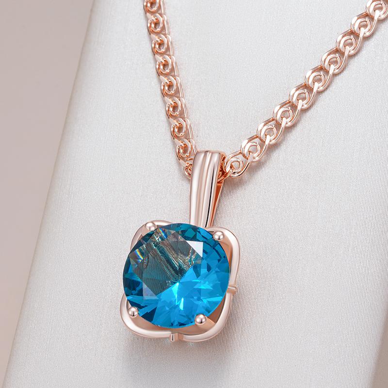 Shiny Blue Natural Zircon Pendant Necklace For Women Fashion  Rose Gold Color Vintage Party Daily Fine Jewelry