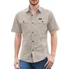 Men'S Shirt With Double Pockets Casual Short Sleeved Top Fashionable Cardigan