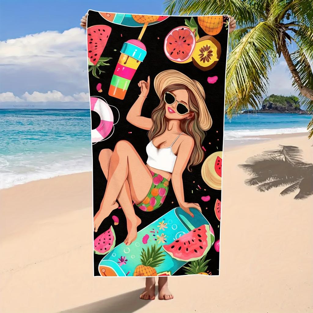Girl Pattern Beach Towel Absorbent Sun Protection Towel For Beach Shower Swimming Pool Travel Vacation Camping Essential Gift