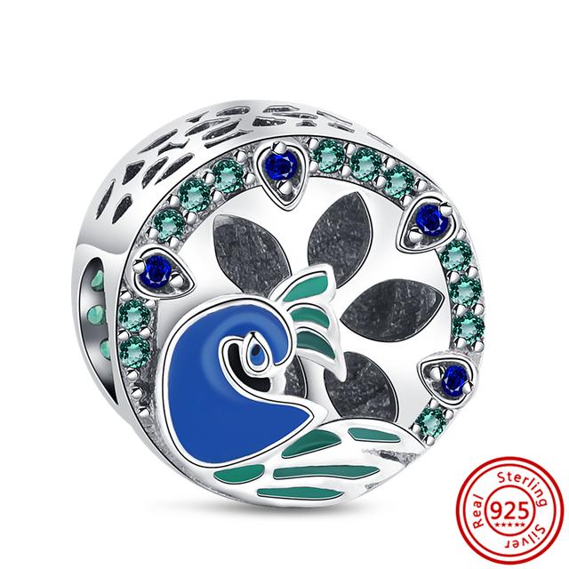 925 Prata Flamingo Pavão Coruja Pinguim Pássaros Desenhos Animados Moda Talão Encantos Pulseira Mulheres Jóias DIY