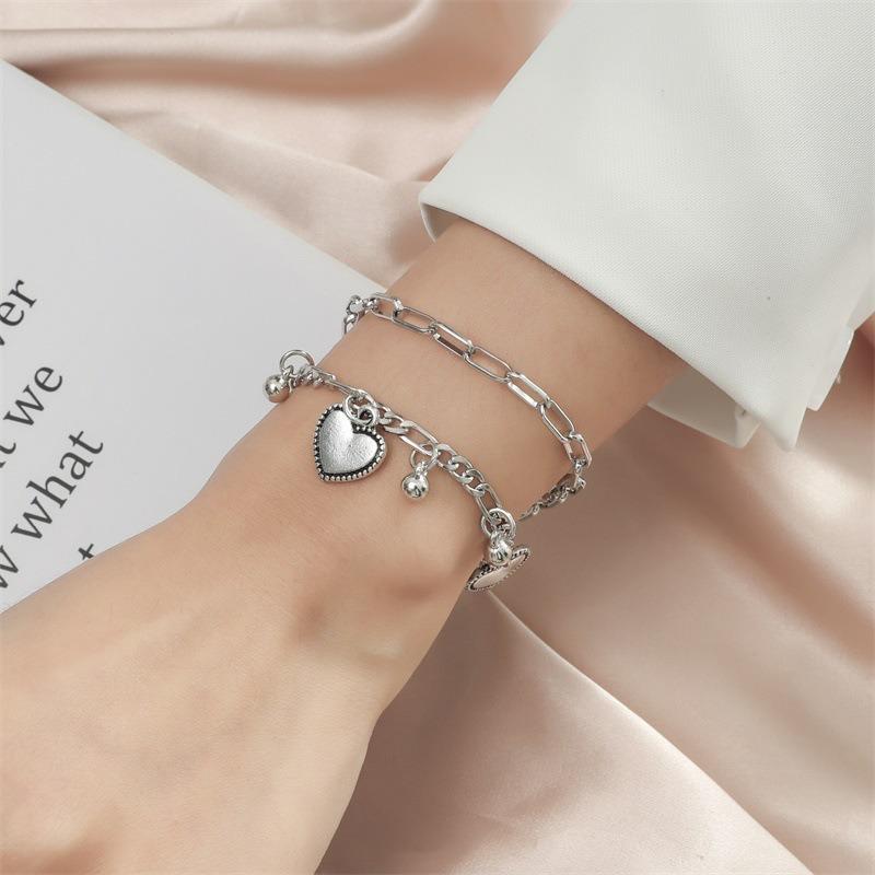 Simple and fashionable double-layer bracelet, wind stacked love pendant jewelry