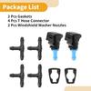 Windshield Washer Nozzle Kit for Kia Rio 2016-2024 Windshield Spray Nozzles Wiper Spray Washer Jet No.98630G3000 2 Pcs Gaskets 4 Pcs t Hose Connector