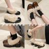Schaffell-Version~ Dicke Ferse Retro Fluffy Schuhe Damen Kopf Echtleder Ein-Pedal Einzelne Schuhe Winter Samt Warm Kleine Lederschuhe