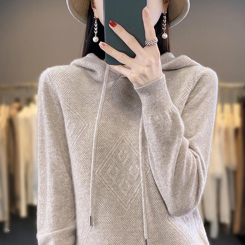 Hooded Knitted Hoodie Women's Versatile Solid Color Hoodie Loose Western Coat Top Explosive Casual Hooded Sweater