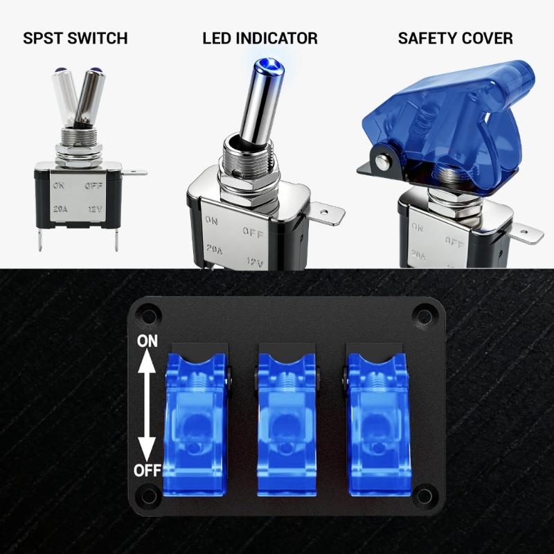 High Performances 3 Way Rocker Switches with Built In LED Lights & Dustproof Designs Car Dashboard Switches Panel for Trucks