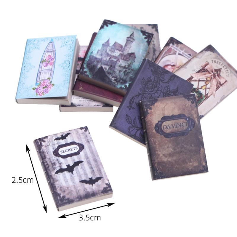 10Pcs 1/12 Dollhouse Mini Retro Books Model Dollhouse Study Room Decoration Toys Dolls House Micro Scene Construction Props