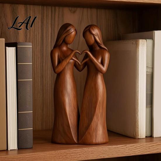 Nature Inspired Ornament Sisterhood Wooden Figurine Handcrafted Friendship Sculpture for Living Room Creative Displays Bedroom Tabletop Ornament
