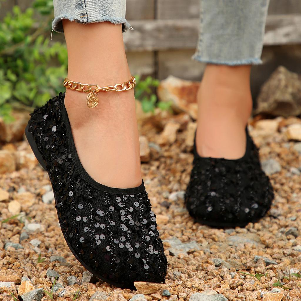 Fashion Women's Flats Shoes 2024 Spring New Sequins Round Head Sandals Female Fashion Bling Loafers Casual Shoes Zapatos Para Mujeres
