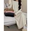 Spring And Autumn Lazy Wind Long Sleeve Dress Women'S Autumn And Winter Loose Straight Skirt Temperament Solid Color Medium And Long Bottom Skirt