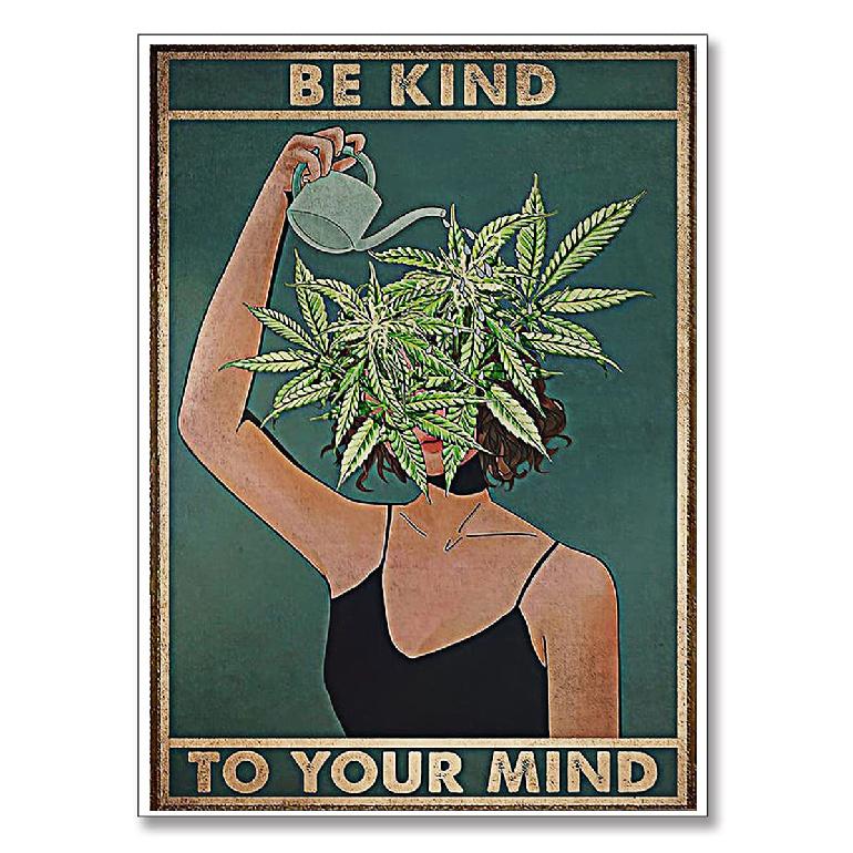 1111Vintage Mental Health Poster Inspirational Quote Be Kind To Your Mind Canvas Wall Art Print Green Posters For room Aesthetic Retro Home Wall