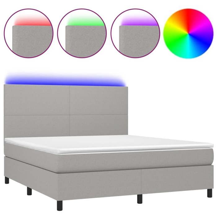 Sommier à lattes avec matelas - 160x200 cm - Gris clair - LED colorée - 2 places