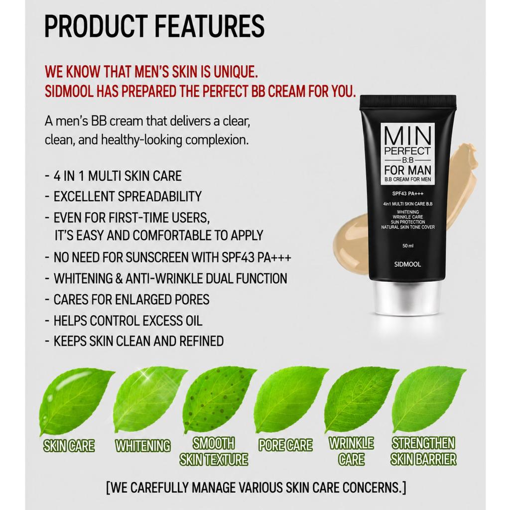 SIDMOOL Min Perfect BB Cream For Men SPF43 PA 50ml