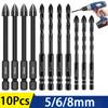 10 Pcs 5/6/8mm Cross Hex Drill Bits Set Tungsten Carbide Tile Ceramic Glass Brick Universal Drilling Tool Hole Opener for Wall