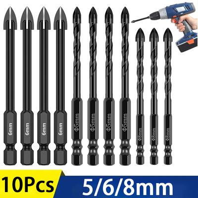 10 Stück 5/6/8mm Kreuz Sechskant Bohrer Set Wolframkarbid Fliesen Keramik Glas Ziegel Universal Bohrwerkzeug Lochöffner für Wand