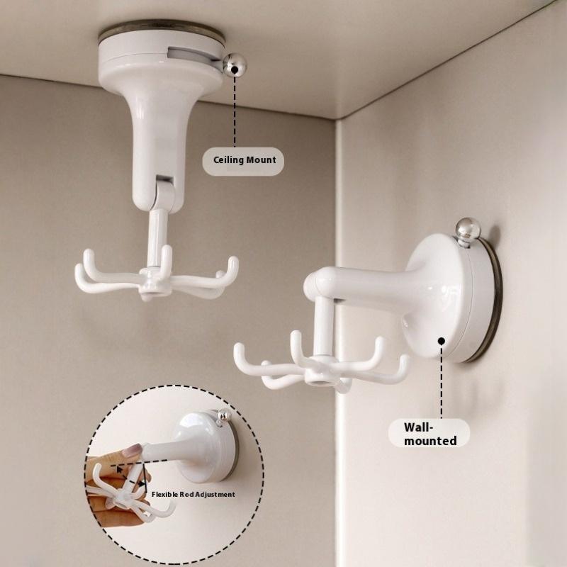 Kitchen Suction Cup Rotating Hook Plastic Rotatable Drill Free Cookware Spatula 6-Claw Suction Cup Wall Mounted Storage Hook