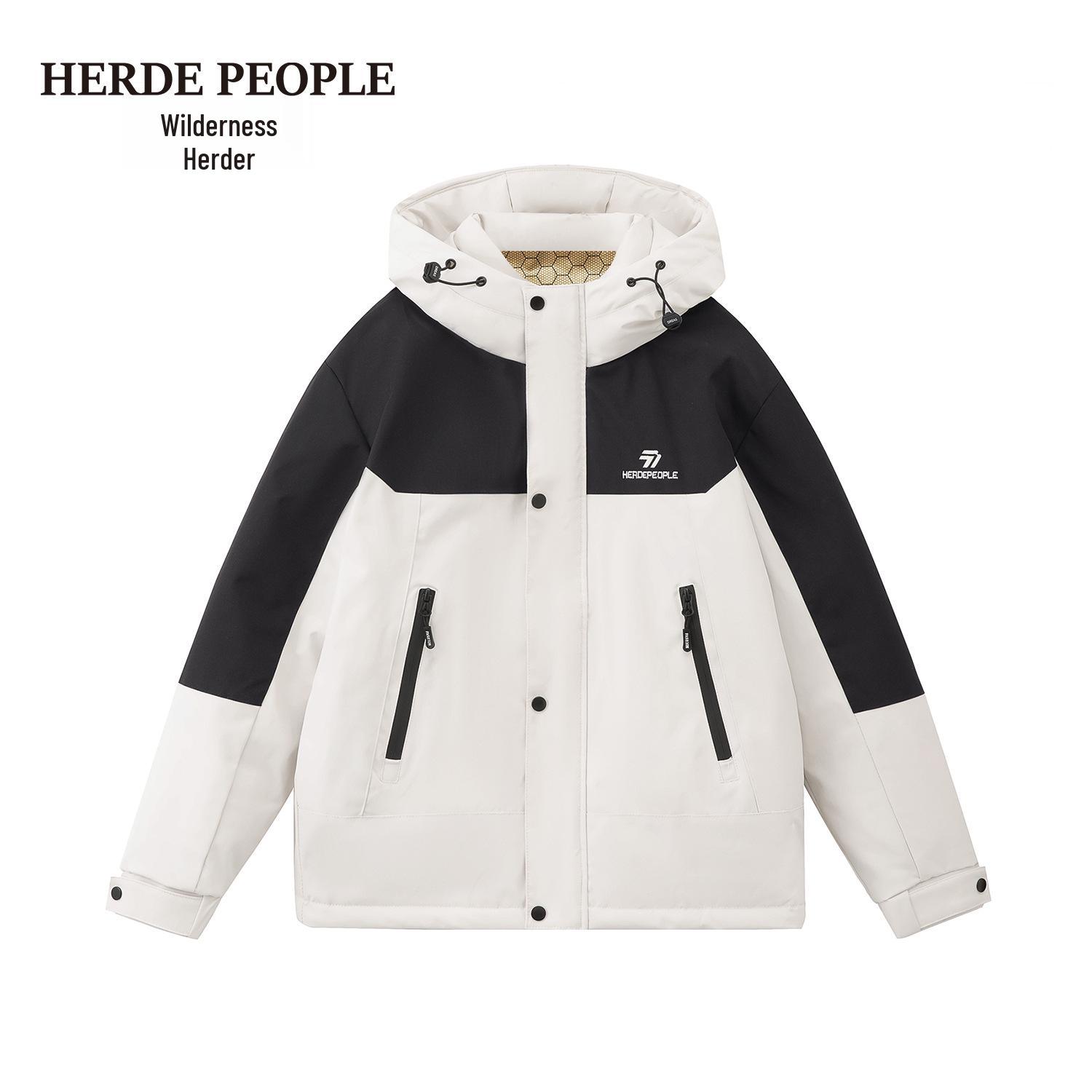 

Couple s Winter Warmth: Water-Repellent Hooded Down Jacket S for 80-120 jin бежевий