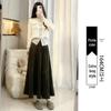 Women's Black Gold Velvet A-line Pleated Midi Skirt, High Waist, Spring/Autumn 2026