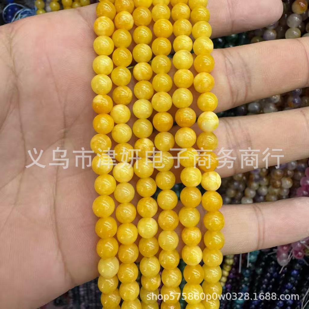 Yellow Chalcedony Amber Jade Round Loose Beads for DIY Jewelry Accessories