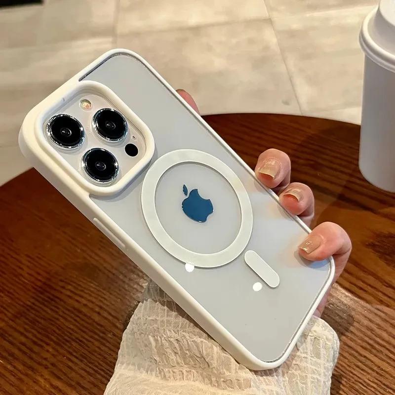 

Роскошный прозрачный чехол Magsafe для iPhone 16 15 14 13 12 11 Pro XS XR Max Mini Plus - мягкий силиконовый чехол с большим отверстием для камеры и магнитной беспроводной зарядкой For iPhone 16Pro Max белый