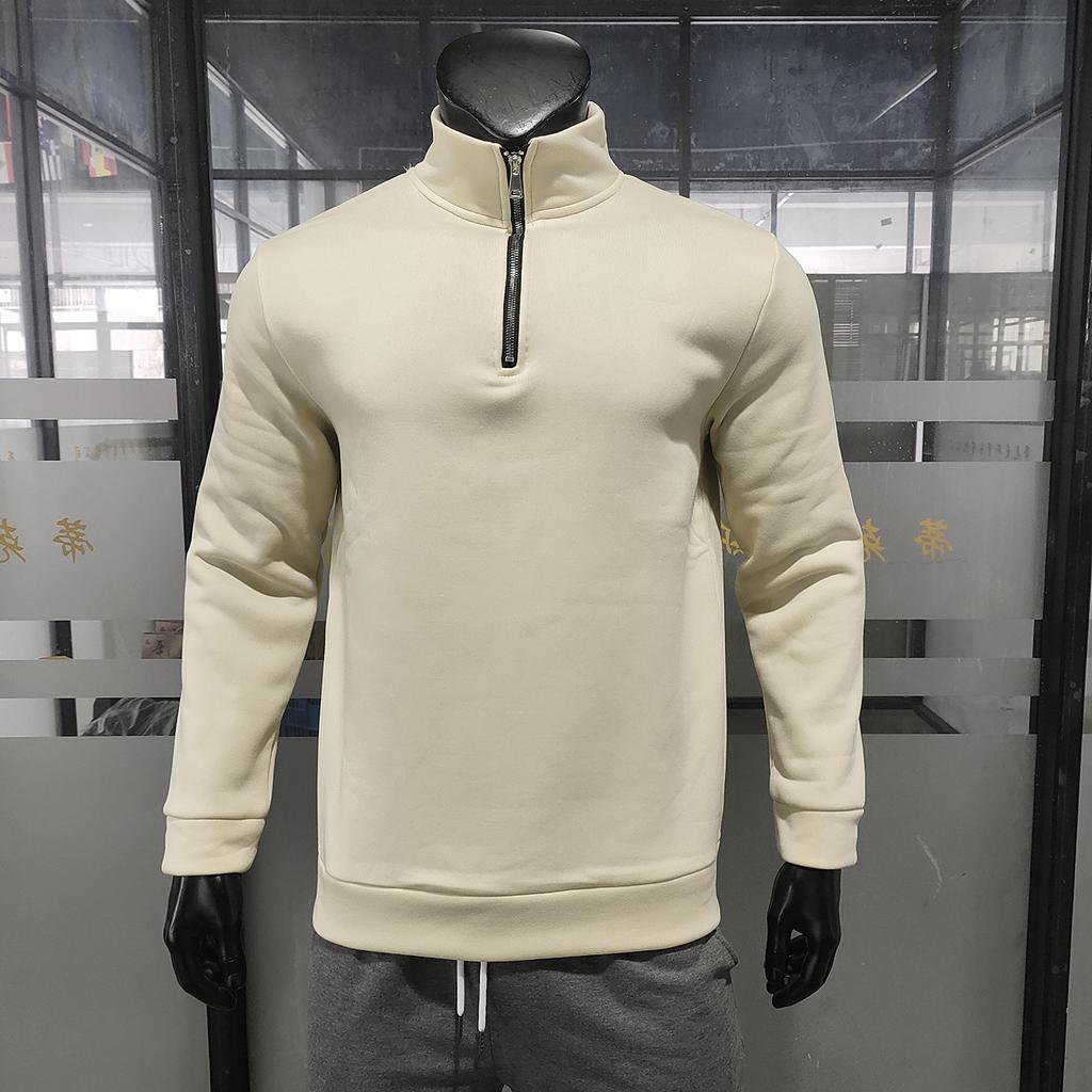 Cross-border Winter Fleece Heavyweight Loose Outdoor Men's Thermal Half-Zip Stand-Up Collar Pullover Sports Hoodie for Men