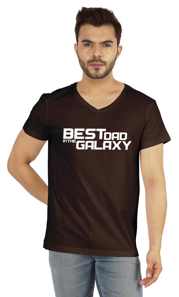 Inkmeso V-Neck Tee Shirt For Men Graphic Print   Best Dad In The Galaxy   Tshirt For Father's Day Gift Jersey