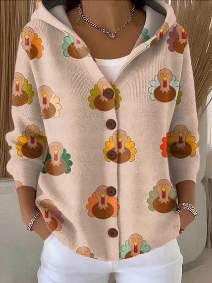 New V-neck button long-sleeved hooded sweater autumn and winter Christmas fashion personalized coat women