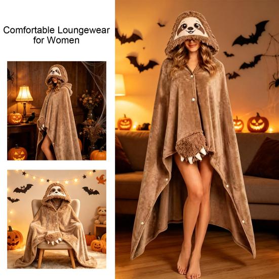 Manta Acondicionada Acogedora Sudadera Portátil de Halloween, Capa de Vaca de las Highlands con Capucha, Suave Regalo para Ella Perezoso de Peluche Capa de Gato Negro Ropa de Casa para Mujer