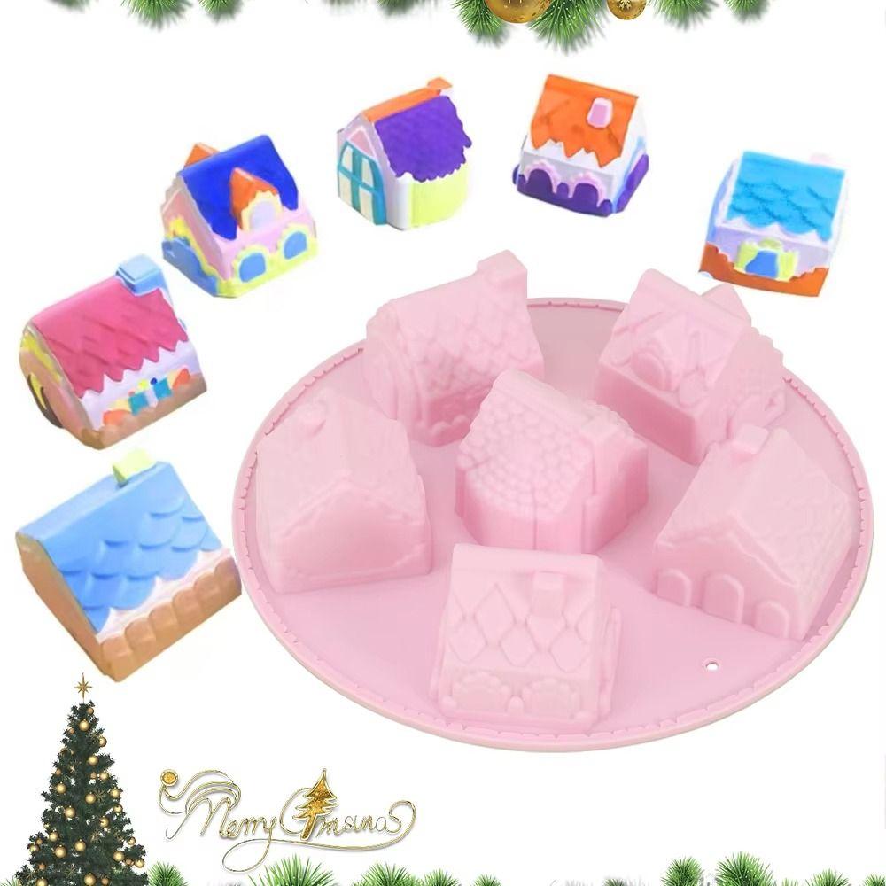 6 Cavity Design Silicone Cake Mold Silicone Material 3D Shape Bake Tool DIY Crafts Non-Stick Surface Gingerbread House Mold