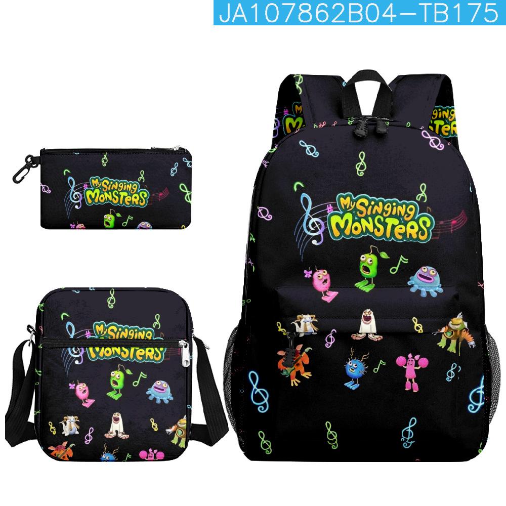 Motif de Chat Traditionnel Apprécié Motif 3D Set de 3 pièces Cartables pour Élèves Sac à Dos pour Ordinateur Portable Sacoche Sac à Lunch Boîte à Crayons