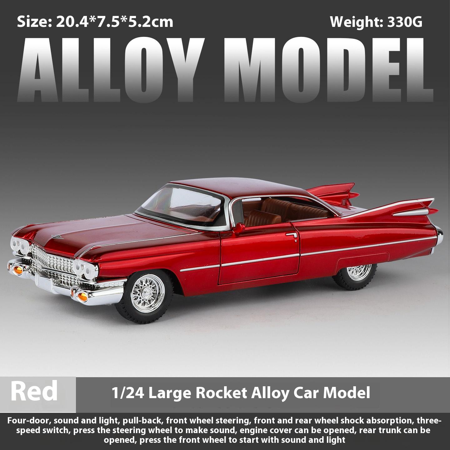 

Cadillac Eldorado 1959 Metal Die Cast Retro Car Model 1/24 Scale Sound and Light Back Pull Boy Gift Ornament Halloween Toys
