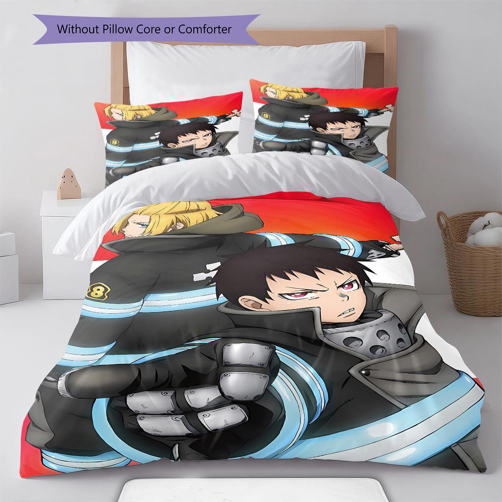 Fire Force  Pattern Bedding,Quilt Set Quilt Cover Pillowcase Home Birthday Gift (1 * Duvet Cover + 2 * Pillowcase, Without Core)
