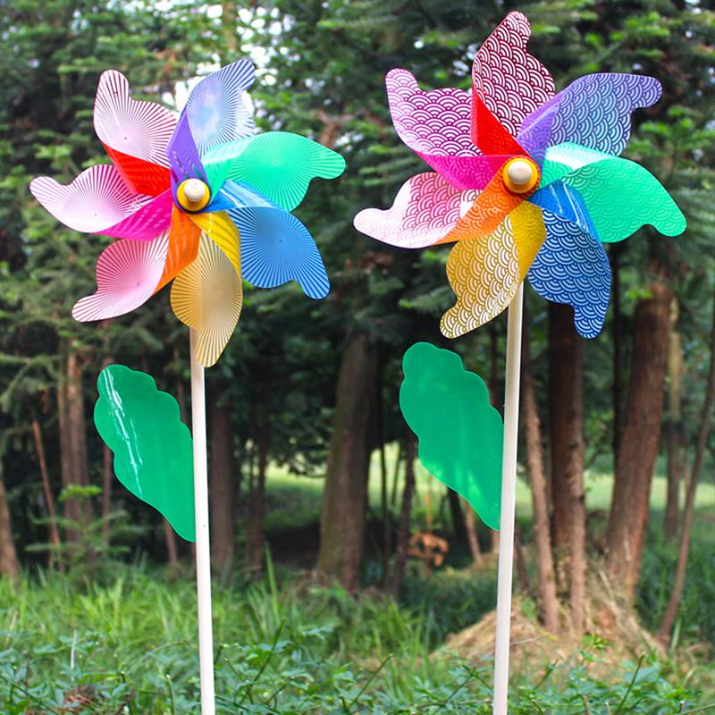 Beautiful 32Cm Wood Garden Yard Party Windmill Wind Spinner Ornament Decoration