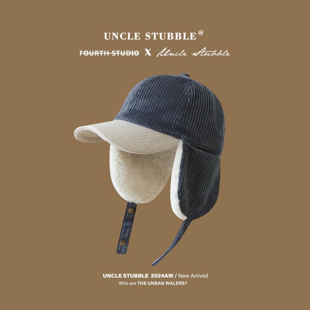 Autumn  Winter Unisex Cycling Ear Protection Fleece-Lined Warm Bomber Hat Vintage Corduroy Color-Blocked Baseball Cap