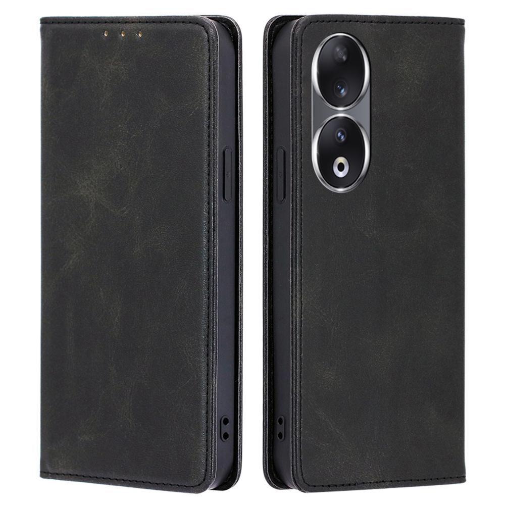 

Wallet Phone Case for Honor 90,Anti-Scratch Calf Texture PU Leather Stand Smartphone Cover Black