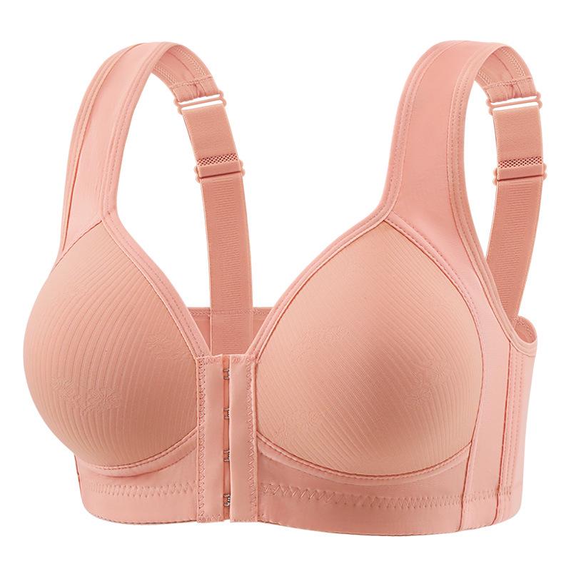 Front Buckle Full Cup Wire-Free Bra for Middle-Aged and Elderly - Comfortable Side Support & Thin Section Gathering Design