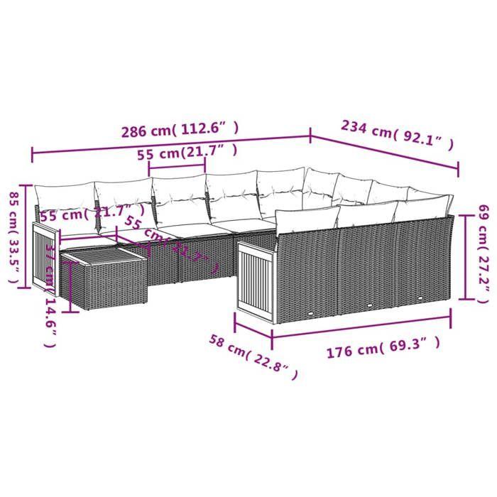 VidaXL Salon de Jardin avec Coussins 11 pcs, Canapés de Terrasse, Ensemble de Meubles de Patio, Mobilier d'Extérieur, Beige 3228046
