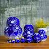 Russian Nesting Dolls 10 Pieces Hand Painted Toy Blue and White Porcelain Theme Traditional Russian Stacking Dolls