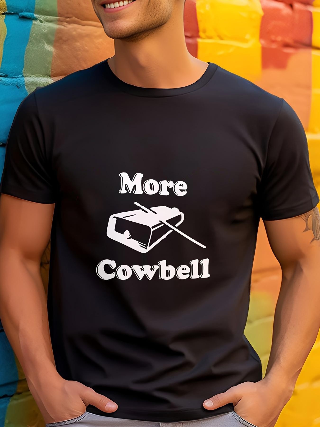 Funny MORE COWBELL Graphic T-shirt - White Tee with Bold Cowbell Design L