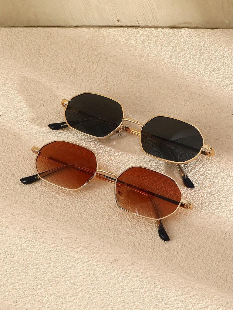 2PCS Fashion Cool Geometric Metal Frame Women Sunglasses For Men Outdoor Daily Life Shades Eyewear Accessories.