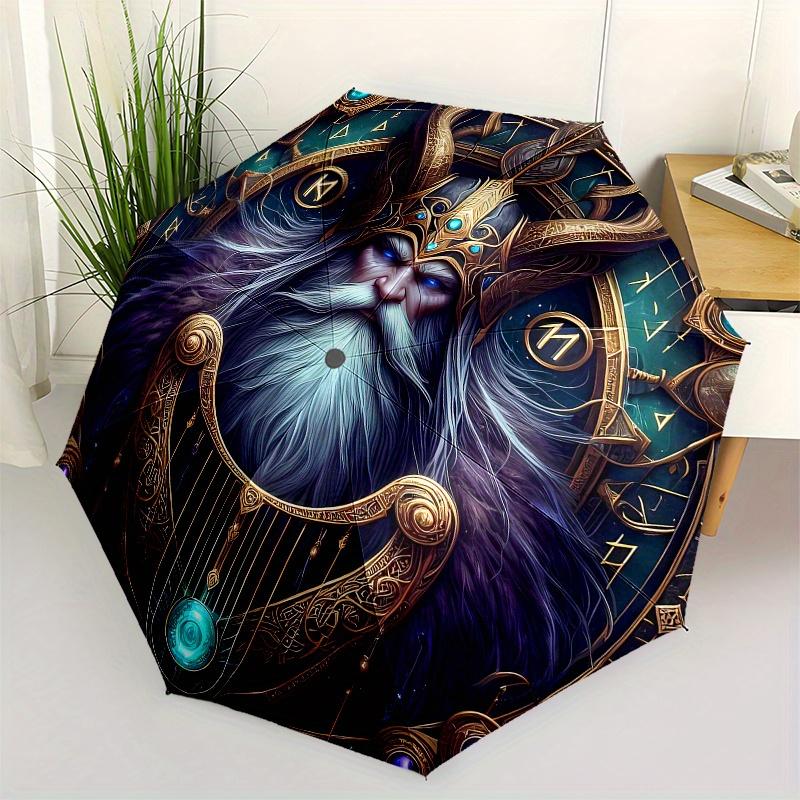 

Viking Warrior Fantasy Art Print, Norse Mythology Decor Umbrella, Cute Umbrella with Cute Design, Portable 3-Fold Compact Umbrella for Men & Women, Va