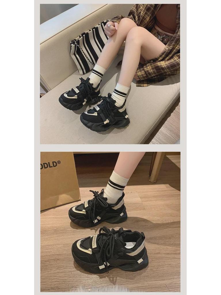 2025 Women's Korean Style Thick-Soled Running Shoes, FB7703: Height-Enhancing, Casual, Spring Sneakers for Students