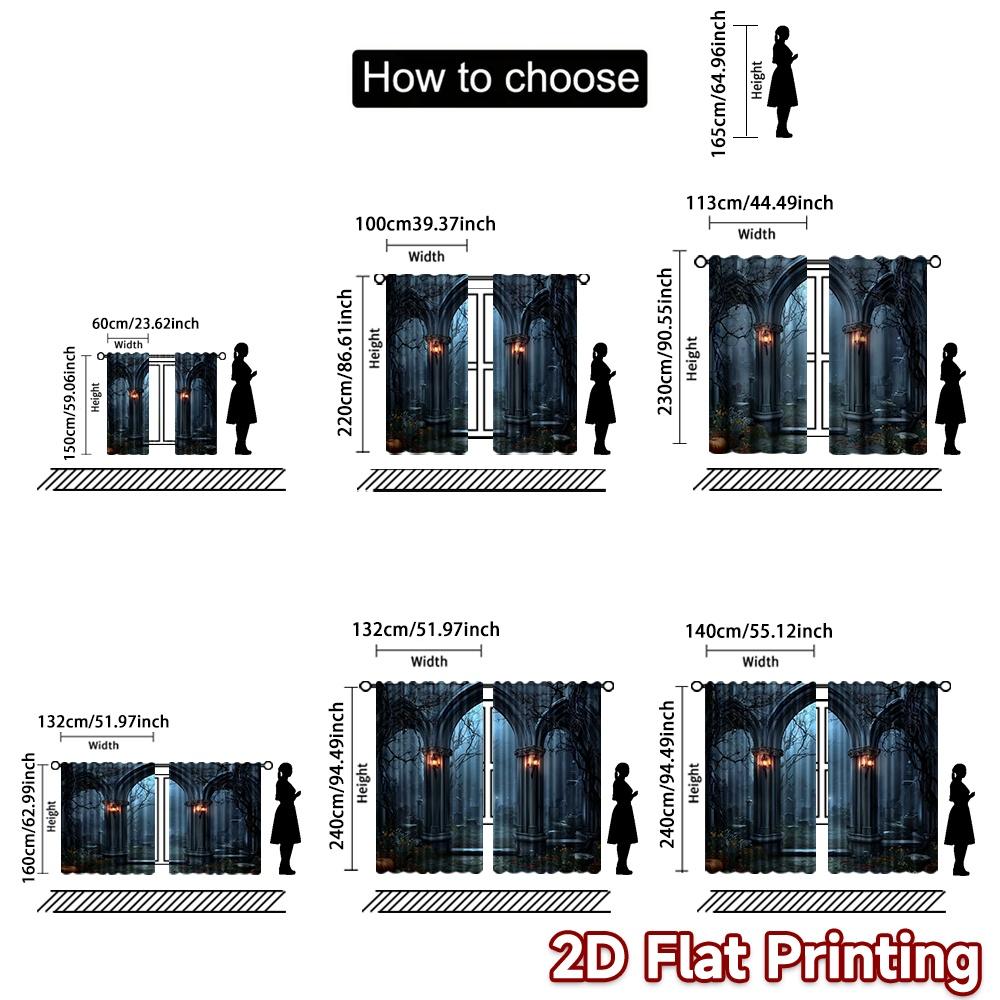 2D Flachdruck 2 Stück Vorhang Szene Vorhang Halloween Gotisches Friedhofstor Digital Bedruckt Polyester Vorhänge Geburtstagsparty