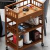 Portable Mahjong & Game Room Table with Wheels - Coffee/Tea Rack, Small Side Table with Storage Shelves