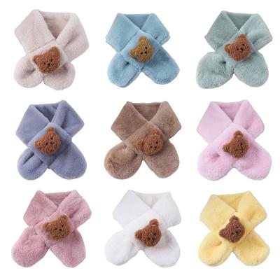 Warm Children's Scarf Cartoon Bear Pattern Long Muffler Windproof Neckerchief Casual Neck Warmer for Outdoor Activities
