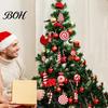 Wooden Christmas Tree Pendant Set Candy Ornaments, Red White Peppermint Cane Lollipop Pendants, Seasonal Decorative Hanging Props Decoration for Xmas