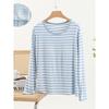 Chest Pad Modal round Neck Bottoming Shirt Women Plus size Slimming Bra-Free Stripe Pajamas Loose Long sleeve Casual Top